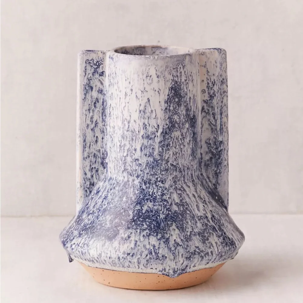 Urban Outfitters Carina Marble Winged Modern Vase Blue White